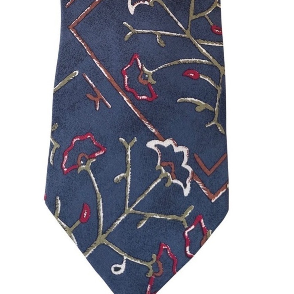 Vintage Giorgio Armani Cravatte‎ Italy Made 100% Silk Botanical Navy Neck Tie